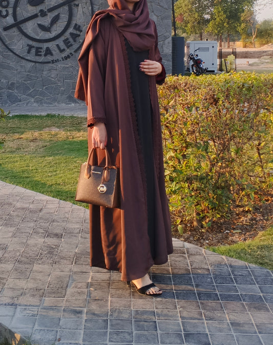 Chocolate Brown Embellished Front Gown with Black Inner & Matching Stoller