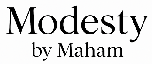 Write Modesty by Maham in black color on white background